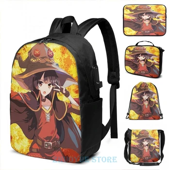 

Funny Graphic print Megumin Explosion USB Charge Backpack men School bags Women bag Travel laptop bag