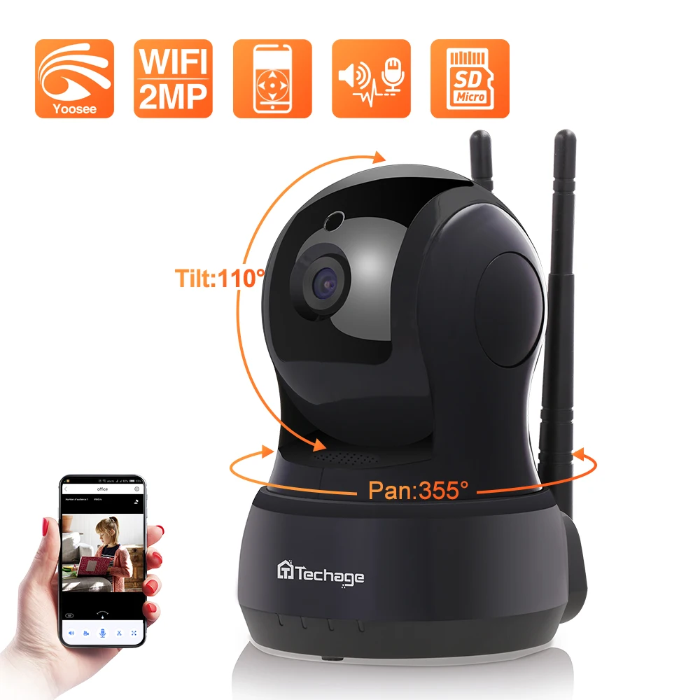 Беспроводная ip камера Techage 2 МП двусторонняя аудиосвязь Wi Fi Радионяня купольная