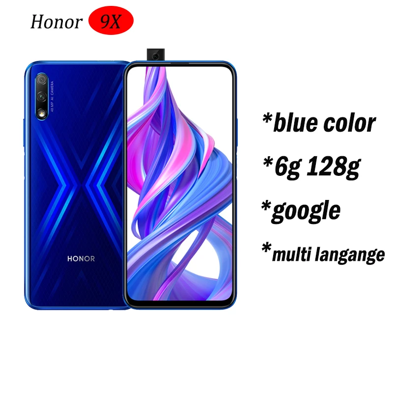 9x 6G128 blue Honor 9x 9x pro, смартфон Kirin 810, четыре ядра, 6,59 дюймов, полный экран, 48мп, две камеры, 4000 мАч, GPU Turbo, мобильный телефон - Цвет: 9x 6G128 blue