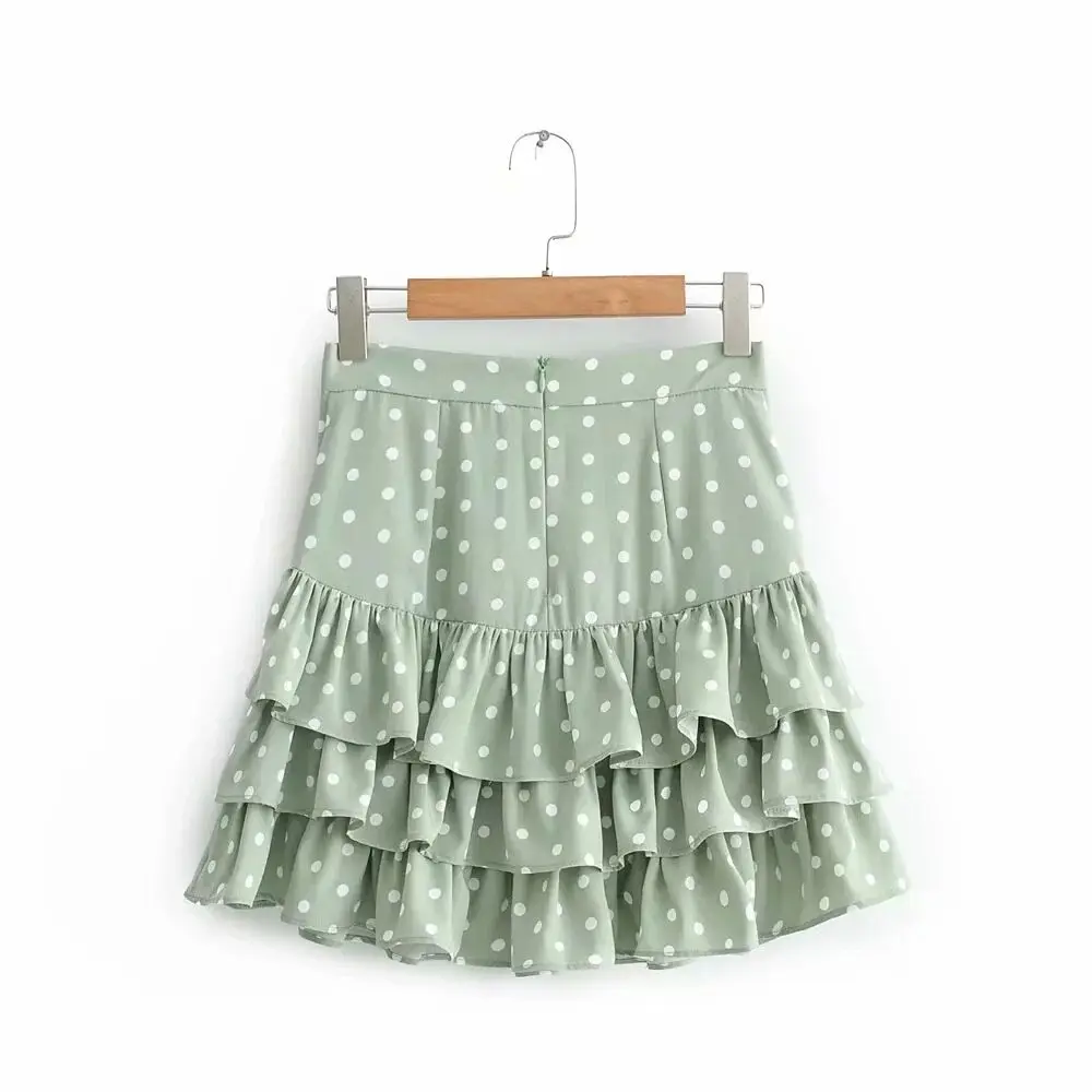 

Summer 2020 woman skirts mini skirt net red hot selling women's mini skirt bean green ruffled skirt