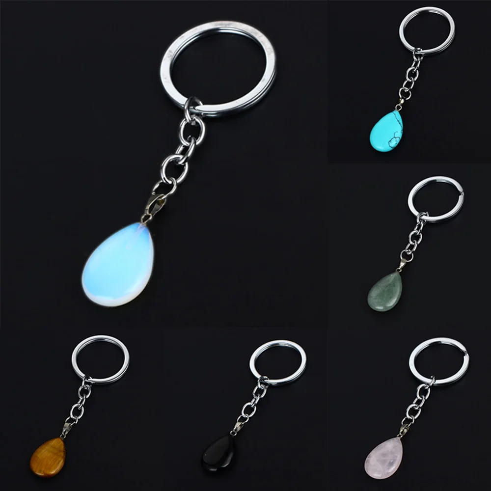 Waterdrop Pendants Keychains Natural Stone Key Chains Rings Water Drop
