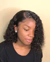 Rizado de la onda de agua Bob peluca del pelo humano del frente del cordón pelucas con minimechones pelo brasileño BOB corto peluca para las mujeres negras