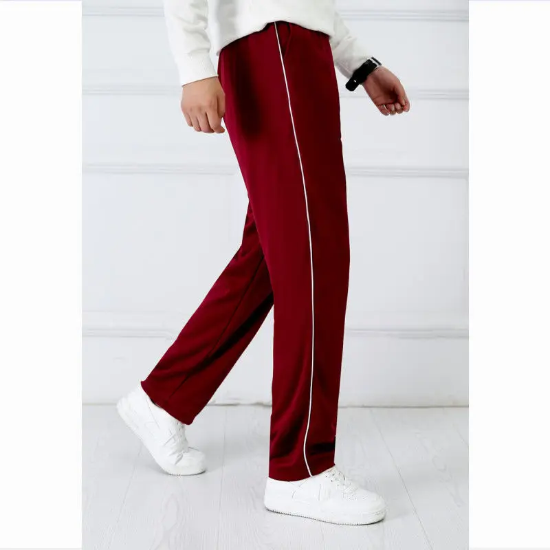 Wine red Unisex New Track Pants Casual Sweatpants mens Striped Bastic Trousers Straight Pants Joggers Simple Work Pants roots sweatpants