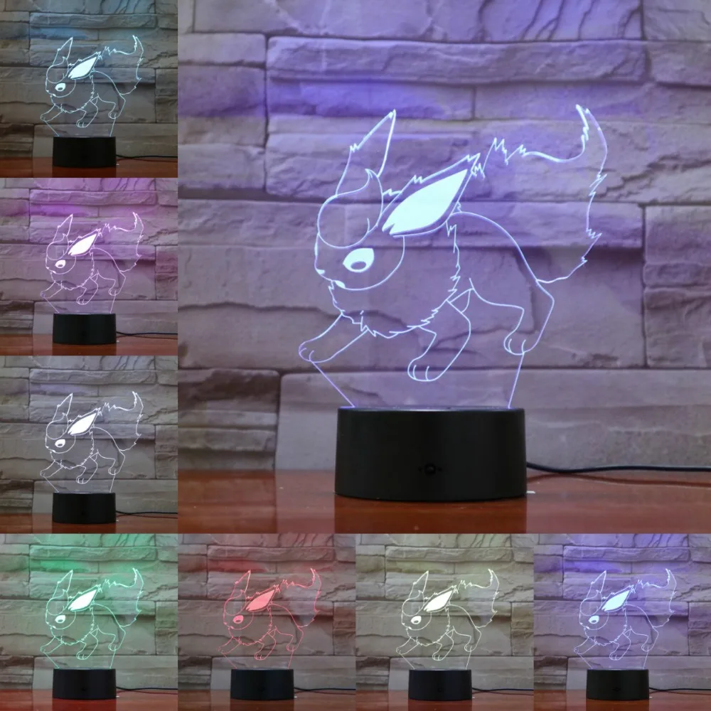 Eevee 3D разноцветная лампа Покемон прекрасный Ночной свет дома Новинка Декор фантастический день рождения праздник новогодние подарки для детей