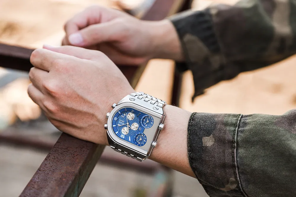 Лучший бренд TEMEITE часы мужские с большим циферблатом 3 часовых поясов военные часы водонепроницаемые роскошные золотые спортивные мужские часы Relogio Masculino