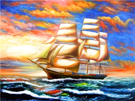 DIY Diamond Painting New Arrival Sailboat Home Decor Full Square round Mosaic Ship Embroidery Sunset Sea 10