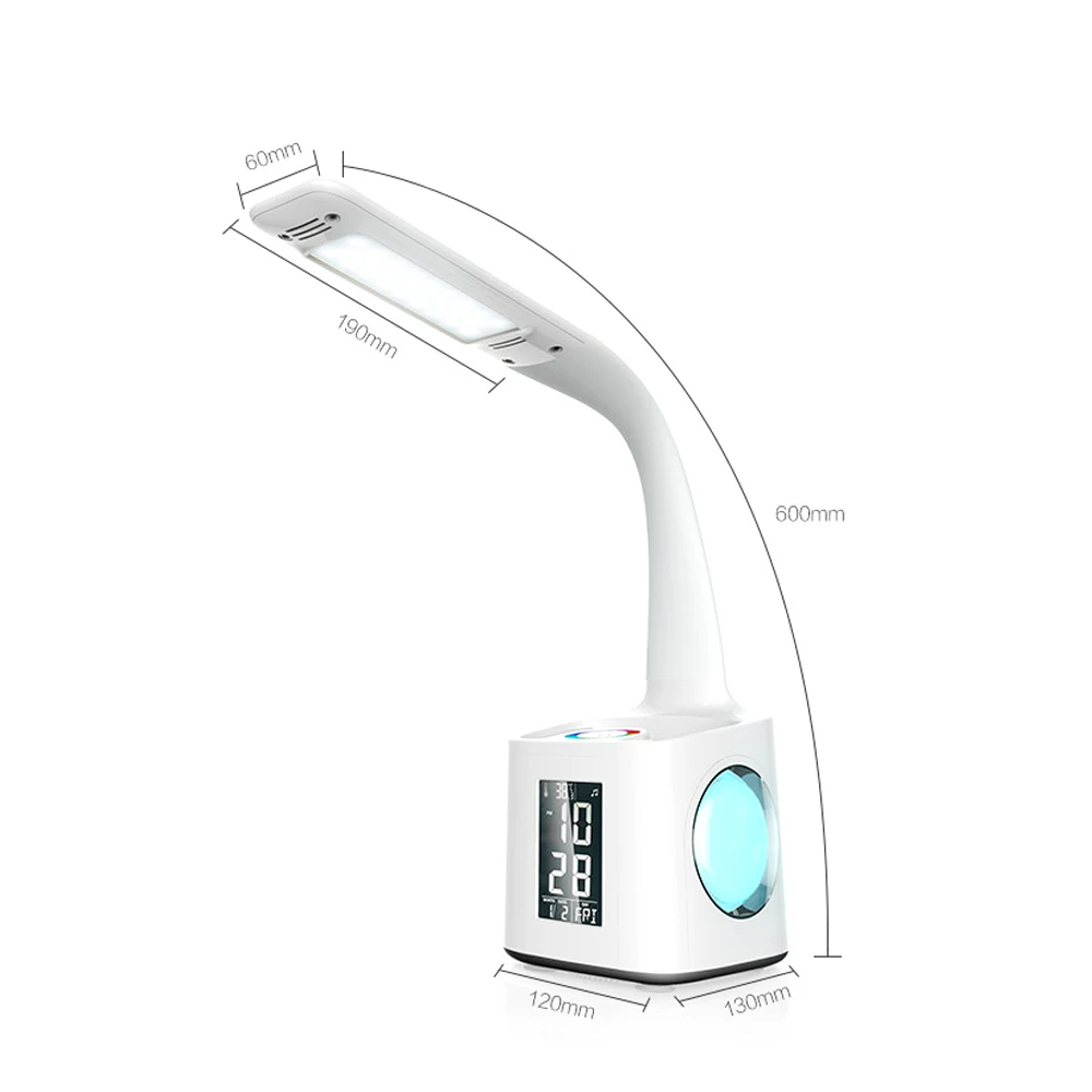  LED Desk Lamp with USB Charging Port&Alarm Clock&Thermometer&Calendar 3-Level Dimmer Night Table La