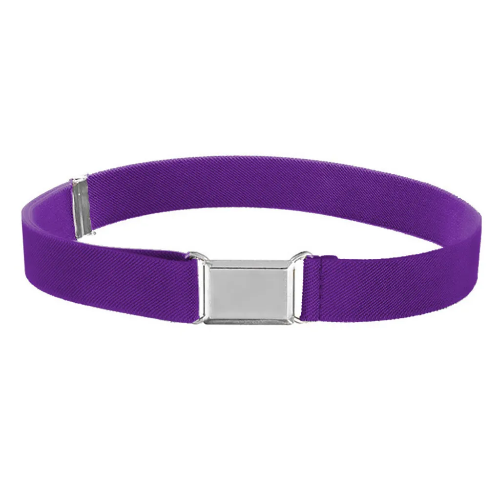 Purple Детские ремни для девочек, ремень для младенцев, эластичные регулируемые тянущиеся унисекс поясы с серебряной квадратной пряжкой, однотонные ремни для девочек и мальчиков - Цвет: Purple
