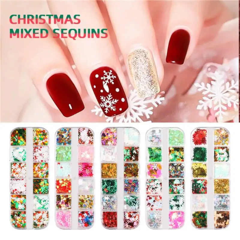 12 Colors Gold Silver Foils Christmas Sequins Ultra-thin Snowflake Star Nails Glitter Design Sparkles Nail Art Decoration | Красота и