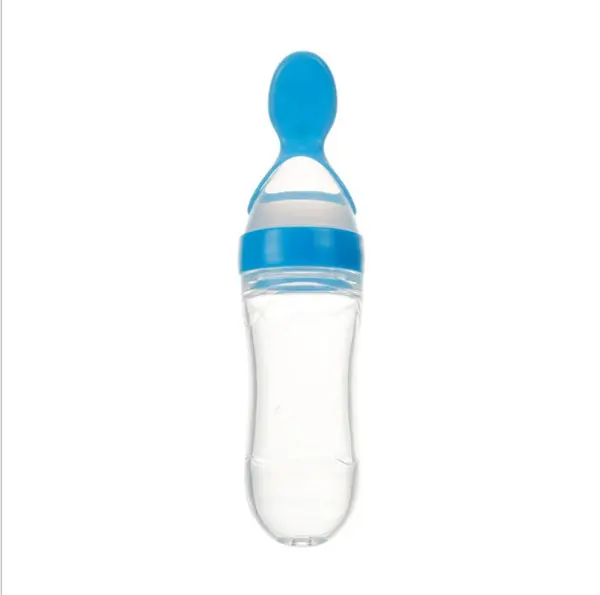 Blue 90ML F 1 шт. детская силиконовая бутылочка для кормления безопасная Мягкая ложка 5 однотонных цветов Высококачественная пищевая добавка рисовые бутылки с зерном - Цвет: Blue 90ML F
