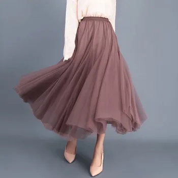 

Sexy High waist medium length mesh Pleated skirt sexy harajuku tulle long skirts for women retro fashion plus size