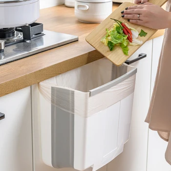 

9L Hanging Trash Can for Kitchen Cabinet Door Collapsible Foldable Waste Bins for Bathroom Bedroom Office Car Portable Home