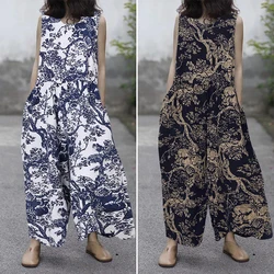 ZANZEA Mono de pierna ancha para mujer, peto sin mangas a cuadros, pantalones a cuadros Vintage, pantalones plisados, monos