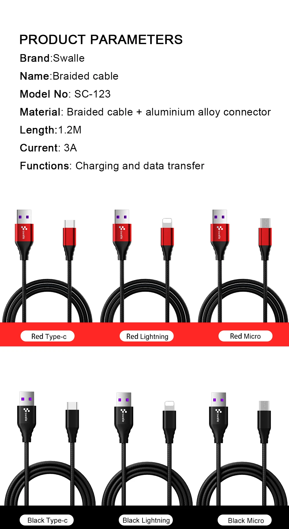 Swalle mi cro USB кабель 3A нейлоновый провод для быстрого заряда для Sam sung Xiao mi Android type-C светильник ning мобильный телефон usb зарядный шнур