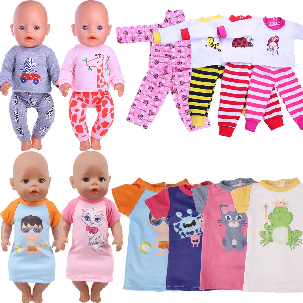 

Doll Pajamas Nightgowns With Cute Animals Patterns Fit 18 Inch American Doll & 43 Cm Born Doll For Generation Girl`s Toy