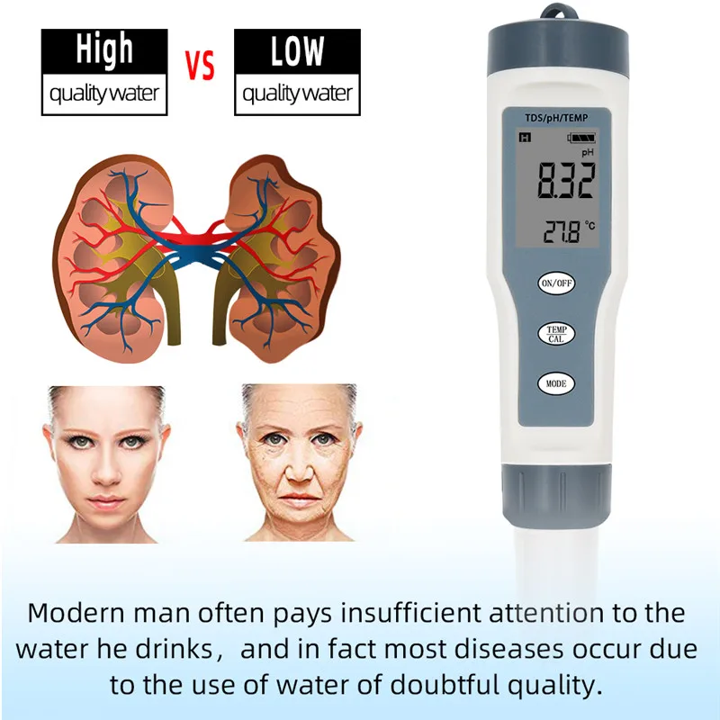 Цифровой измеритель температуры TDS 3 в 1 тестер качества воды 0,01 0-14 диапазон измерения PH 0-19990 PPM для бассейнов питьевой воды