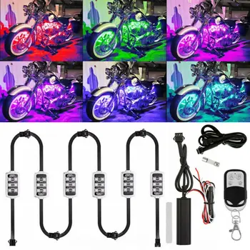 

Universal DC 12V 6pcs Motorcycle ATV RGB LED Neon Under Glow Light Strip Pods Lamp Wireless Kit Control Box Wireless Remote