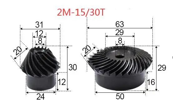 2M-15/30 Прорезыватели 1: 2 рацион прецизионные спиральные конические шестерни