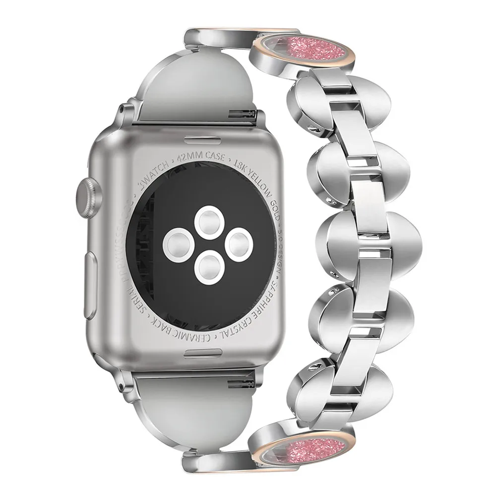 Зыбучие пески Алмазный ремешок для Apple Watch, ремешок для женщин, металлический ремешок из нержавеющей стали 22 мм, Ремешки для наручных часов для iwatch 1 2 3 4, Замена