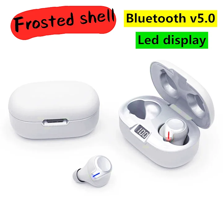 

Frosted shell Gamer Sport Headphones Wireless Bluetooth Earphones LED Power Display Earbud Class2 Headset With Charging case