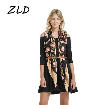 

ZLD square high quality fashion scarf oversized print twill silk scarf women scarves print shawl kerchief for ladies shawl 130cm