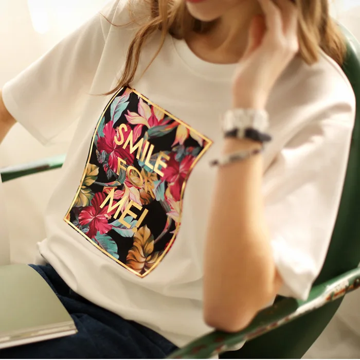 Camisetas Blusa Tumblr 2xl летняя Европейская Женская Студенческая Универсальная футболка с буквенным принтом рубашки из хлопка с воротником свободная футболка с рукавом