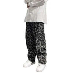 Bandana Baggy Jeans for Men Oversize Pants Spring Embroidery Straight Wide Leg Denim Trousers Hiphop Streetwear Clothes 2023 Y2K