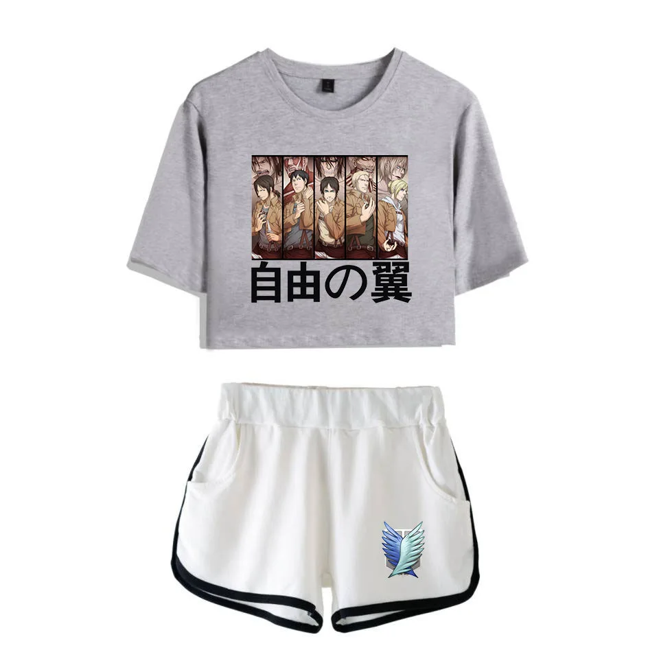 COSREA Attack On Titan Cosplay Costume Survey Corps Logo Short Sleeve Shirt Sport Suits Girls Tees Shorts T Running Sets Women -Zentai shop online H8ef32738a46646939ef58ffb8d45fe555.jpg