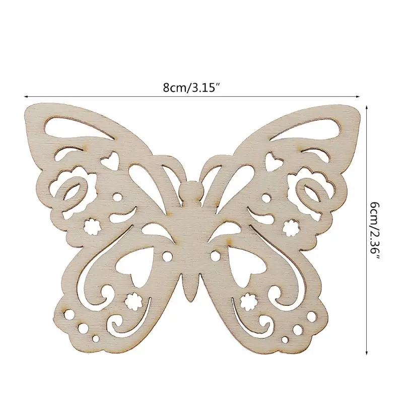 10ks laser krájet dřevo motýl ozdob dřevěný vzhled řemeslo svatební dekorace