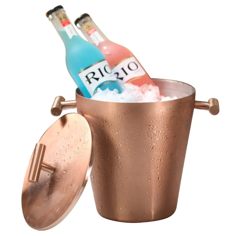 Large capacity 3L copper vintage hammered beer cool ice bucket with lid