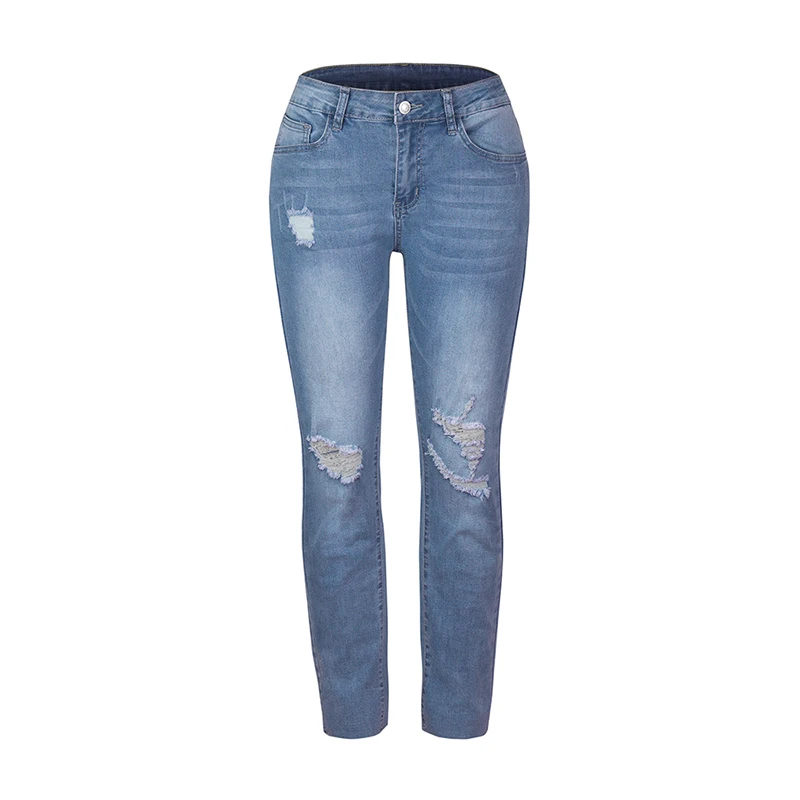 2022 New Trend Women's Jeans Ripped Blue Fashion High Waist Streetwear Stretch Slim Fit Casual Vintage Pencil Pants