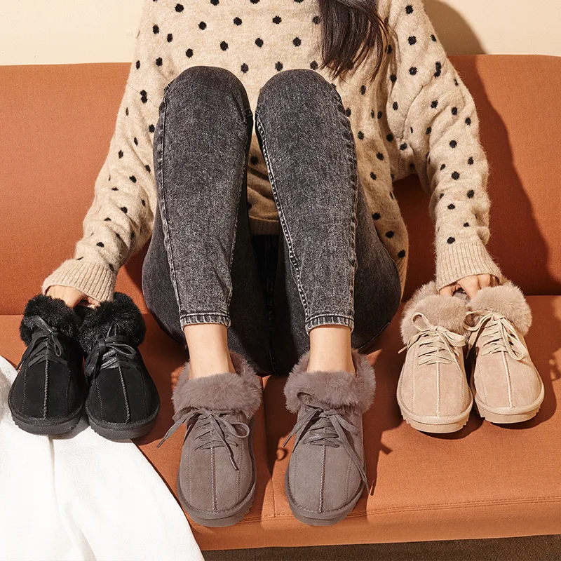 Women Flats Shoes Fur Loafers Women Winter Cotton Shoes Non-slip Warm Snow Boots Slip-on Plush Slippers Moccasins Ladies