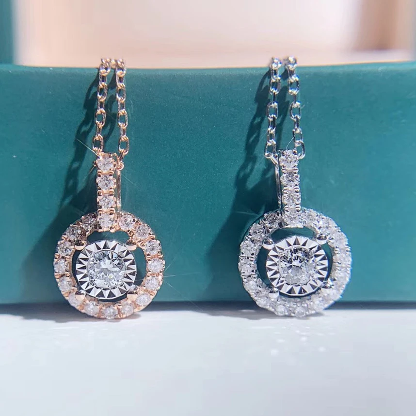 AEAW 18K White Gold Engagement Pendant diamond Necklace 0.06Ct Diamond Pendants Accessories Women Romantic Gift
