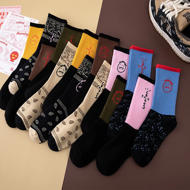 Street fashion creative Travis Scott socks interesting design pattern hip hop men socks happy novelty crew men socks