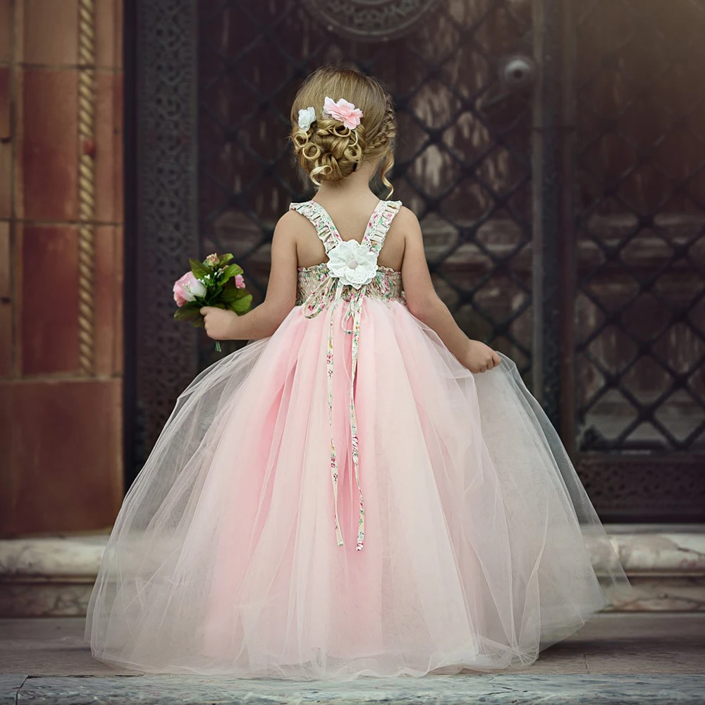 Wedding Dress Dusty Pink Baby Girl Dress 1-7 Year Kids Girls