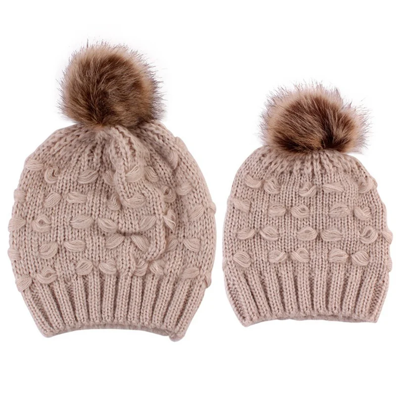 5 цветов, родитель-Детские шапочки с помпоном, теплые помпоны из меха енота, шапочка для мамы, Детские хлопковые вязаные шапки для мамы, детская зимняя шапка, шапки