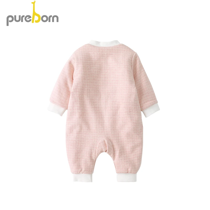 Pureborn/Одежда для маленьких девочек; комбинезон для новорожденных; плотный клетчатый комбинезон с бантом; комбинезон принцессы; зимняя одежда; детская верхняя одежда