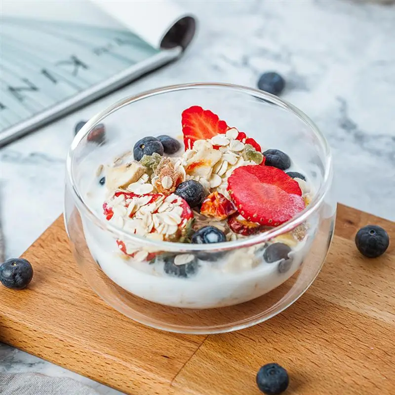 Стекло чаша двойная Слои прозрачная салатная миска Еда Подставка под порцию | Дом