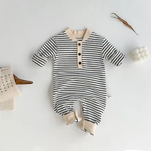 Barboteuse rayée pour bébés, combinaisons en coton à manches longues pour garçons et filles, vêtements pour enfants 