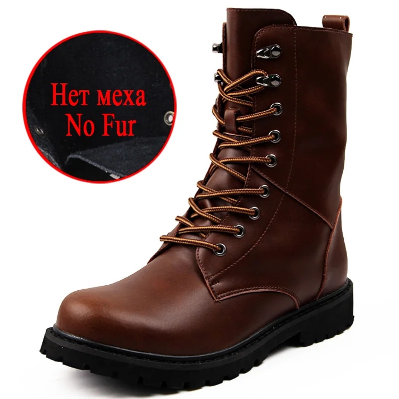 No Fur brown Брендовые зимние мужские ботинки; теплые мужские зимние ботинки из толстого плюша; качественные кожаные осенние мужские Ботильоны; удобная базовая обувь для вождения - Цвет: No Fur brown