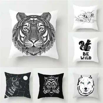 

Home Polyester Cushion Cover Animals 45*45 cm Decor White Black Pillow Case Sofa
