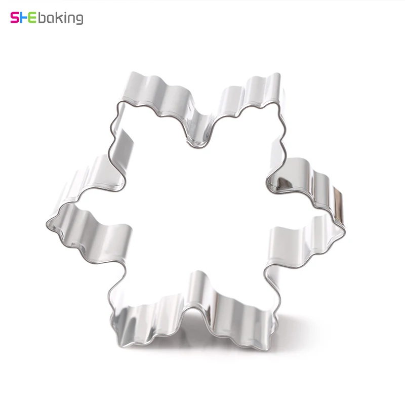 Shebaking Christmas Snowflake Cookie Cutter Mold 3d Stainless Steel Pastry Biscuit Tool Fondant Cake Baking Decoration Mold