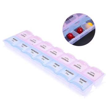 

2 Row/14 Grid Portable Pill 7 Day Mini Weekly Tablet Pill Medicine Box Holder Storage Organizer Container Case Pill Box Splitte