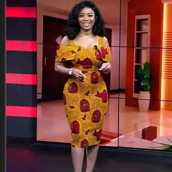 

elegant office party women african print bazin fabric dress africa clothing dashiki dress bodycon off shoulder pencil dress