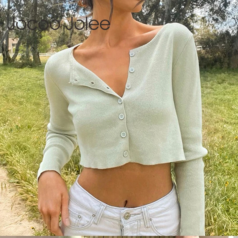 

Korean Long Sleeve Single-breasted Cardigan Autumn Thin Sweaters Elegant Harajuku Solid Knitting Cropped Tops Streetwear Clothes