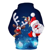 Feitong/мужские Рождественские толстовки с капюшоном; толстовка; сезон осень-зима; повседневная одежда с 3D принтом Санта-Клауса; забавные толстовки с длинными рукавами; топы
