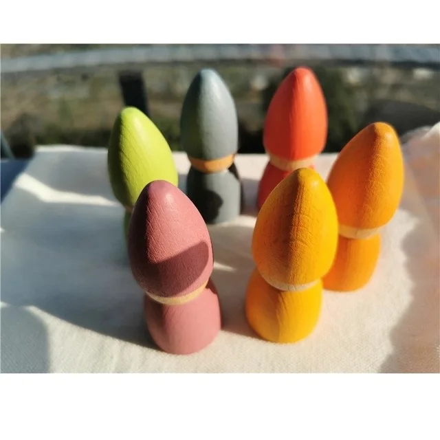 6pcs Children Rainbow Wooden Peg Dolls Gnomes Colorful Beech Wood Doll Creative Montessori Toys 2.9*7cm 4