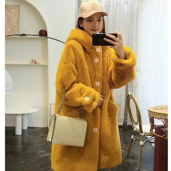 

Winter Women Faux Rabbit Fur Coat Luxury Long Fur Coat Loose Lapel OverCoat Thick Warm Plus Size Female Plush Coats