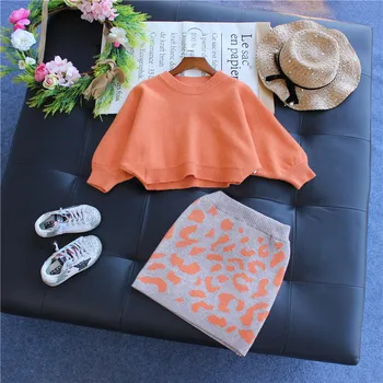 

autumn and spring Mom and girl clothes new baby long sleeve sweater set children's orange knit suit girls warm clothes set#0071