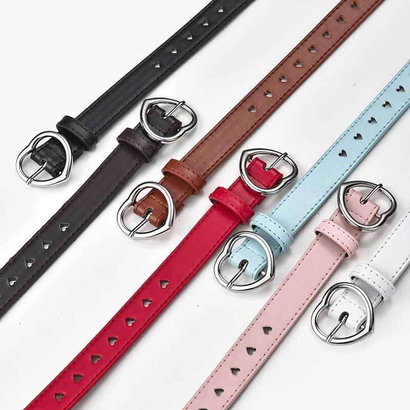 Children Belt Faux Leather Kids Cute Peach Heart Buckle Belts For Girls Solid Waistband Love Heart Eyelet Grommet Waist Belt children belt